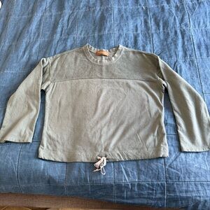 LA RELAXED Long Sleeve Crewneck Cropped Organic Cotton Sweatshirt Size Large